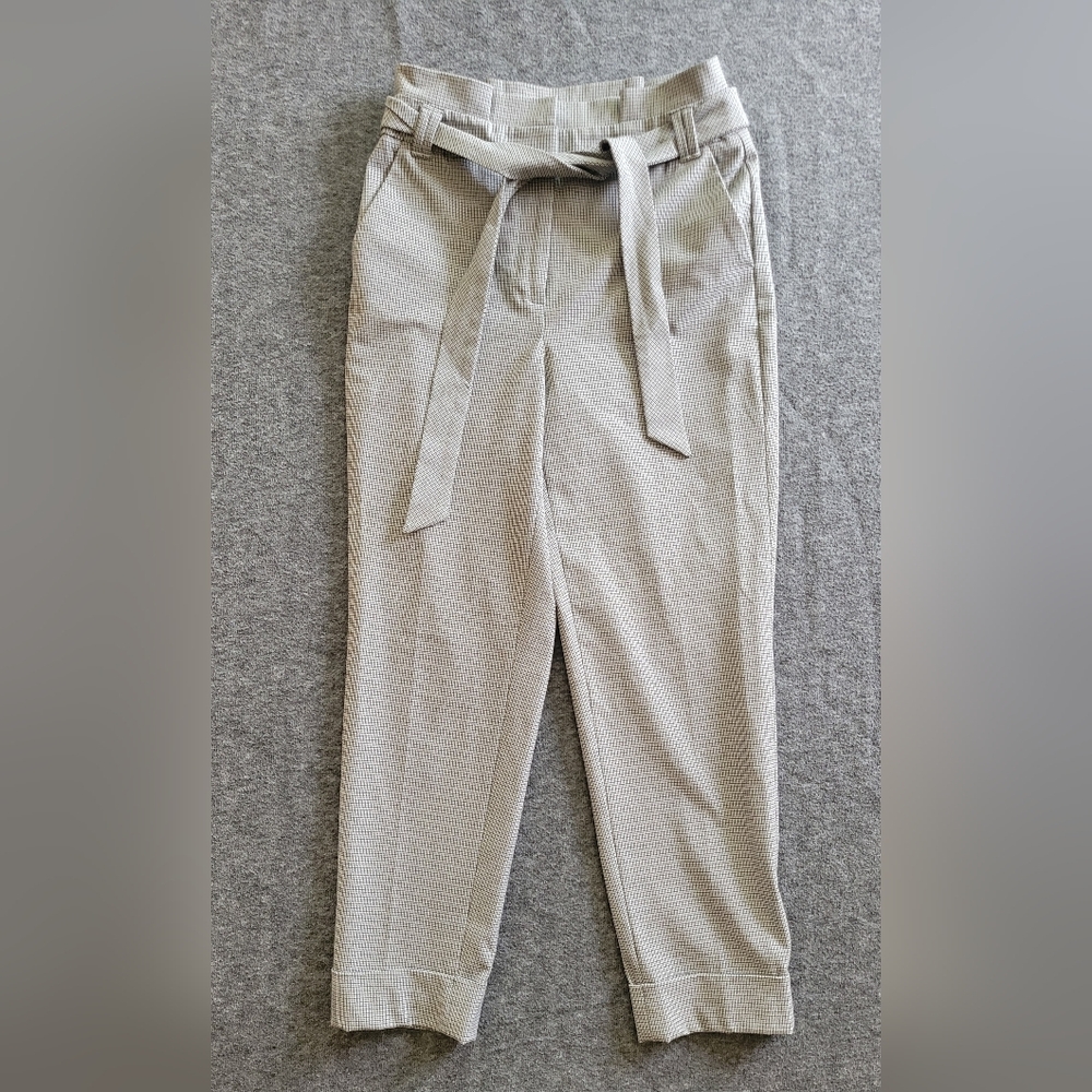 White House Black Market Gingham Pants Tapered Ankle 0 Petite Paper Bag Office